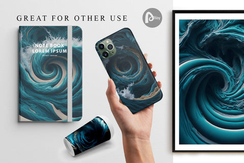 Digital Paper 3D Turbulent Waves Turquoise Digital Pattern artnoy 