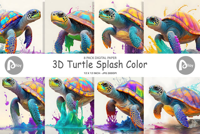 Digital Paper 3D Turtle Splash Color Digital Pattern artnoy 