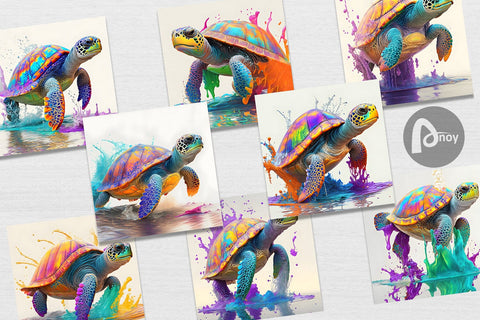 Digital Paper 3D Turtle Splash Color Digital Pattern artnoy 