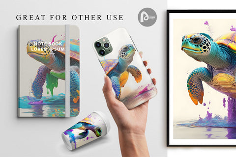 Digital Paper 3D Turtle Splash Color Digital Pattern artnoy 