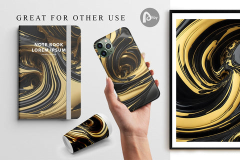 Digital Paper 3D Whirlpool Black Gold Digital Pattern artnoy 