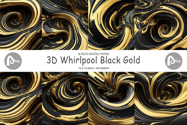 Digital Paper 3D Whirlpool Black Gold Digital Pattern artnoy 