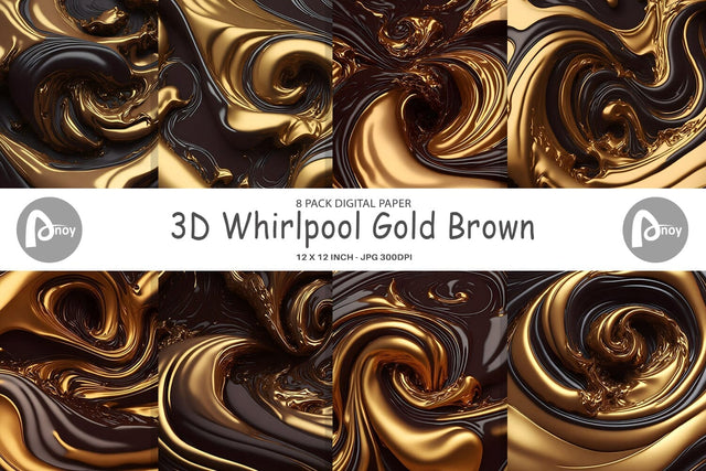 Digital Paper 3D Whirlpool Gold Brown Digital Pattern artnoy 