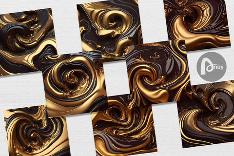 Digital Paper 3D Whirlpool Gold Brown Digital Pattern artnoy 