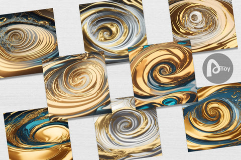 Digital Paper 3D Whirlpool Gold Color Digital Pattern artnoy 