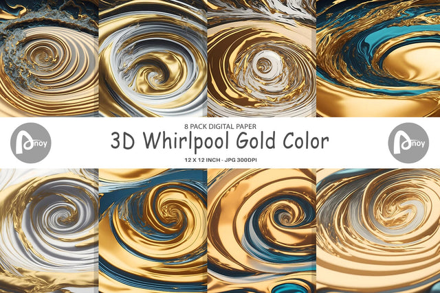 Digital Paper 3D Whirlpool Gold Color Digital Pattern artnoy 