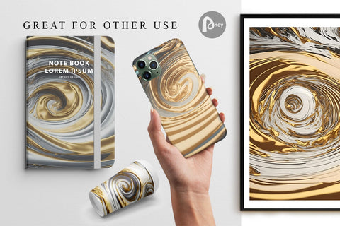 Digital Paper 3D Whirlpool Gold Color Digital Pattern artnoy 