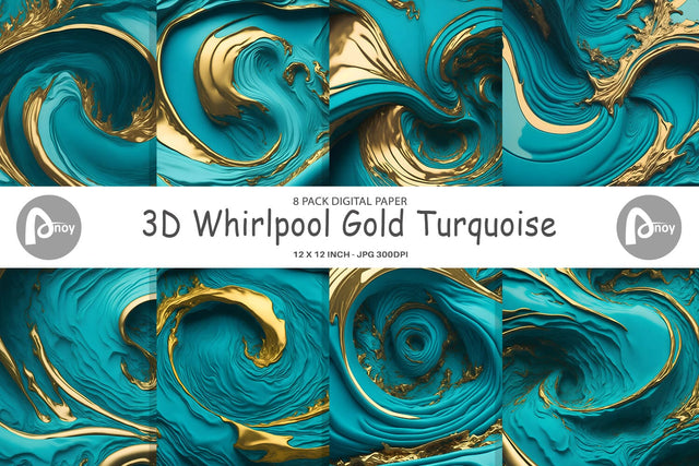 Digital Paper 3D Whirlpool Gold Turquoise Digital Pattern artnoy 