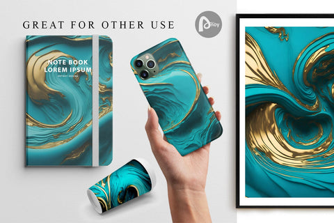 Digital Paper 3D Whirlpool Gold Turquoise Digital Pattern artnoy 