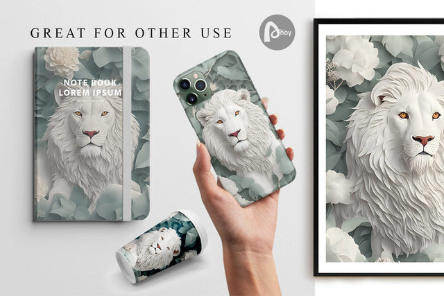 Digital Paper 3D White Lion Digital Pattern artnoy 