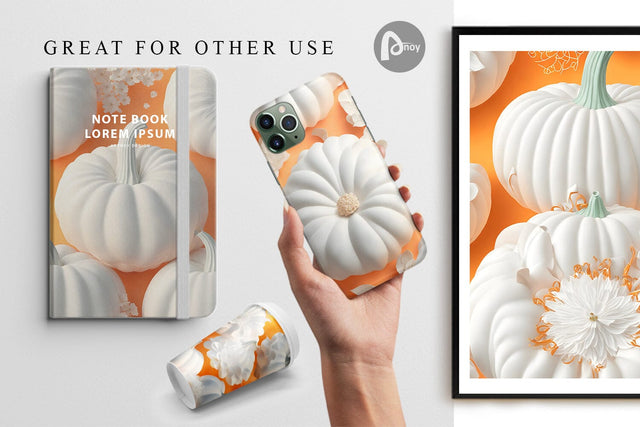 Digital Paper 3D White Pumpkin Digital Pattern artnoy 