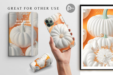 Digital Paper 3D White Pumpkin Digital Pattern artnoy 