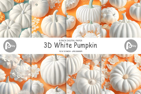 Digital Paper 3D White Pumpkin Digital Pattern artnoy 
