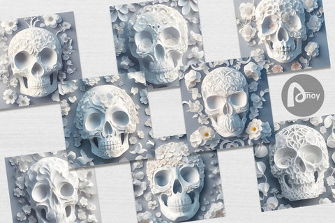 Digital Paper 3D White Skull Digital Pattern artnoy 