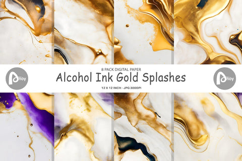 Digital Paper Alcohol Ink Gold Splash Digital Pattern artnoy 