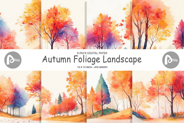 Digital Paper Autumn Foliage Landscape Digital Pattern artnoy 