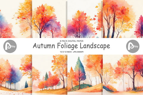 Digital Paper Autumn Foliage Landscape Digital Pattern artnoy 