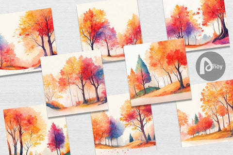 Digital Paper Autumn Foliage Landscape Digital Pattern artnoy 
