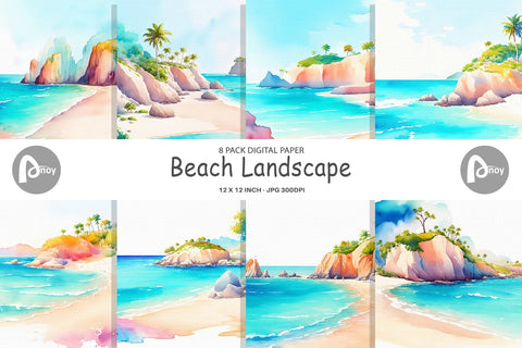 Digital Paper Beach Landscape Digital Pattern artnoy 