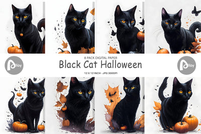 Digital Paper Black Cat Halloween Digital Pattern artnoy 
