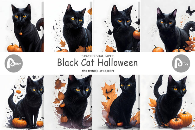 Digital Paper Black Cat Halloween Digital Pattern artnoy 