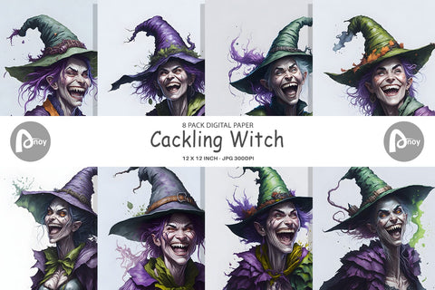 Digital Paper Cackling Witch Digital Pattern artnoy 