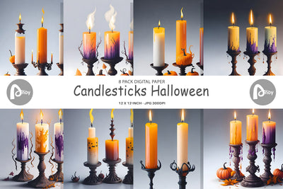 Digital Paper Candlesticks Halloween Digital Pattern artnoy 