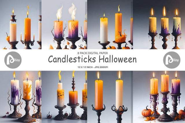 Digital Paper Candlesticks Halloween Digital Pattern artnoy 