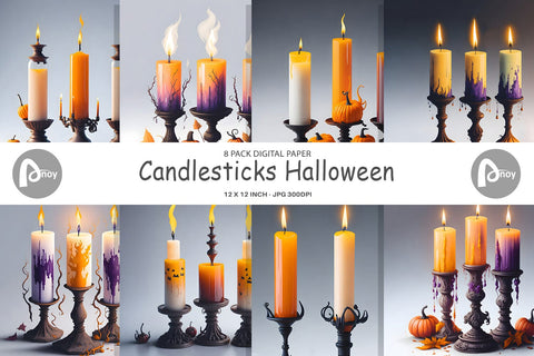 Digital Paper Candlesticks Halloween Digital Pattern artnoy 
