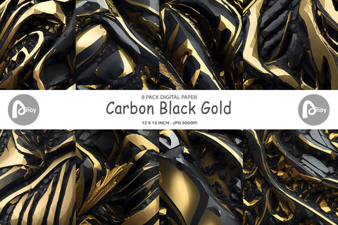 Digital Paper Carbon Black Gold Digital Pattern artnoy 