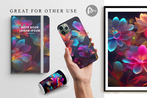 Digital Paper Cherry Blossom flowers Neon Light Digital Pattern artnoy 