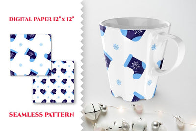 Digital paper Christmas socks with snowflackes, pattern. SVG Angelina Semenova 