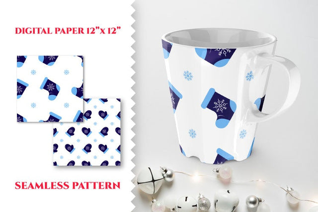 Digital paper Christmas socks with snowflackes, pattern. SVG Angelina Semenova 