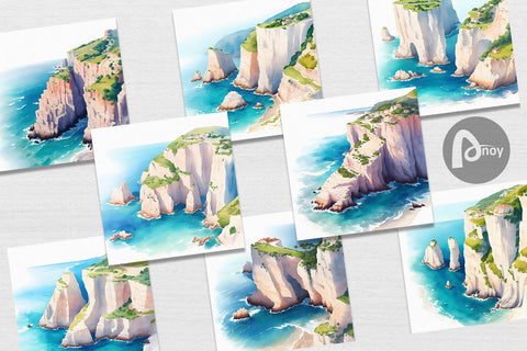 Digital Paper Coastal Cliffs Landscape Digital Pattern artnoy 