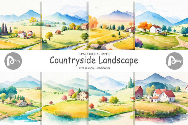 Digital Paper Countryside Landscape Digital Pattern artnoy 