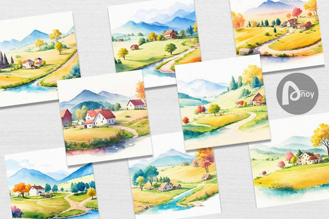 Digital Paper Countryside Landscape Digital Pattern artnoy 