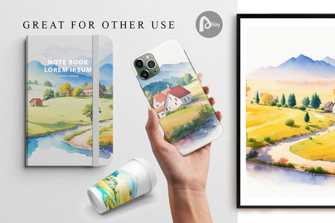 Digital Paper Countryside Landscape Digital Pattern artnoy 