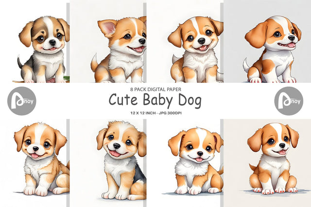 Digital Paper Cute Baby Dog Digital Pattern artnoy 