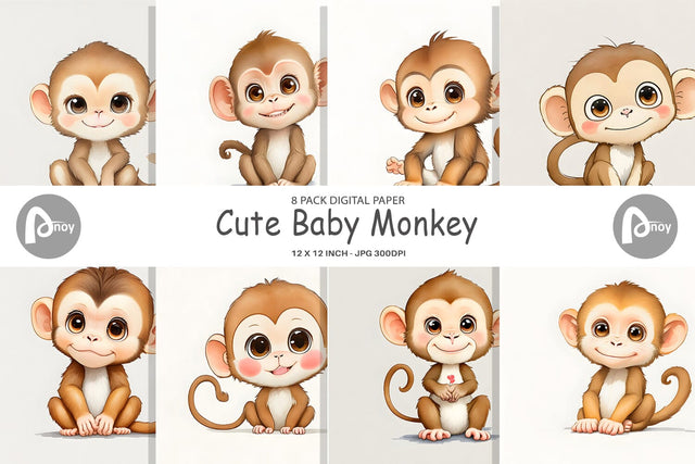 Digital Paper Cute Baby Monkey Digital Pattern artnoy 