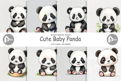 Digital Paper Cute Baby Panda Digital Pattern artnoy 
