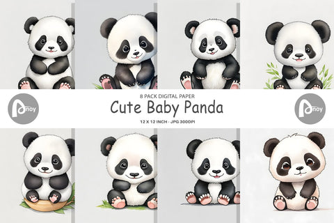 Digital Paper Cute Baby Panda Digital Pattern artnoy 