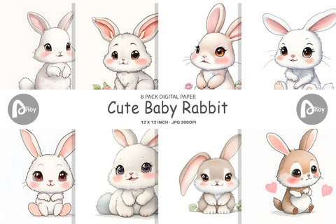 Digital Paper Cute Baby Rabbit Digital Pattern artnoy 