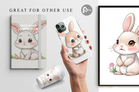 Digital Paper Cute Baby Rabbit Digital Pattern artnoy 