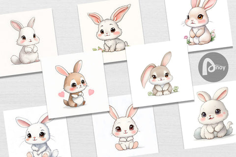 Digital Paper Cute Baby Rabbit Digital Pattern artnoy 