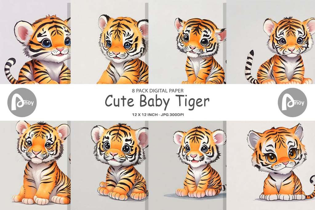 Digital Paper Cute Baby Tiger - So Fontsy