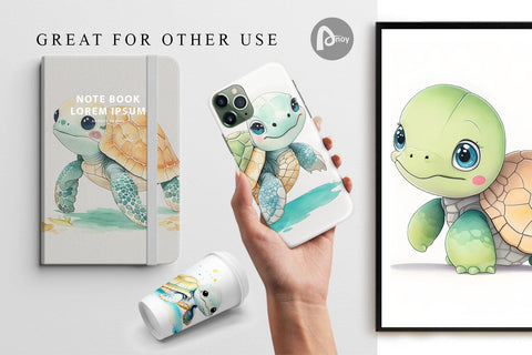 Digital Paper Cute Baby Turtle Digital Pattern artnoy 