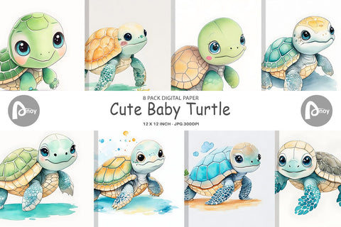 Digital Paper Cute Baby Turtle Digital Pattern artnoy 