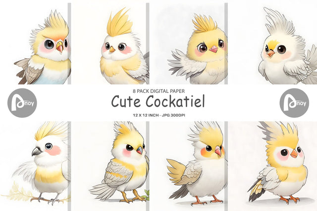 Digital Paper Cute Cockatiel Digital Pattern artnoy 