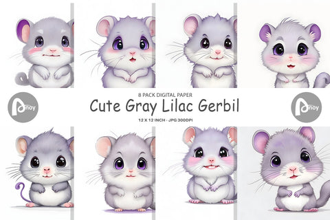 Digital Paper Cute Gray Lilac Gerbil Digital Pattern artnoy 