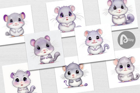Digital Paper Cute Gray Lilac Gerbil Digital Pattern artnoy 